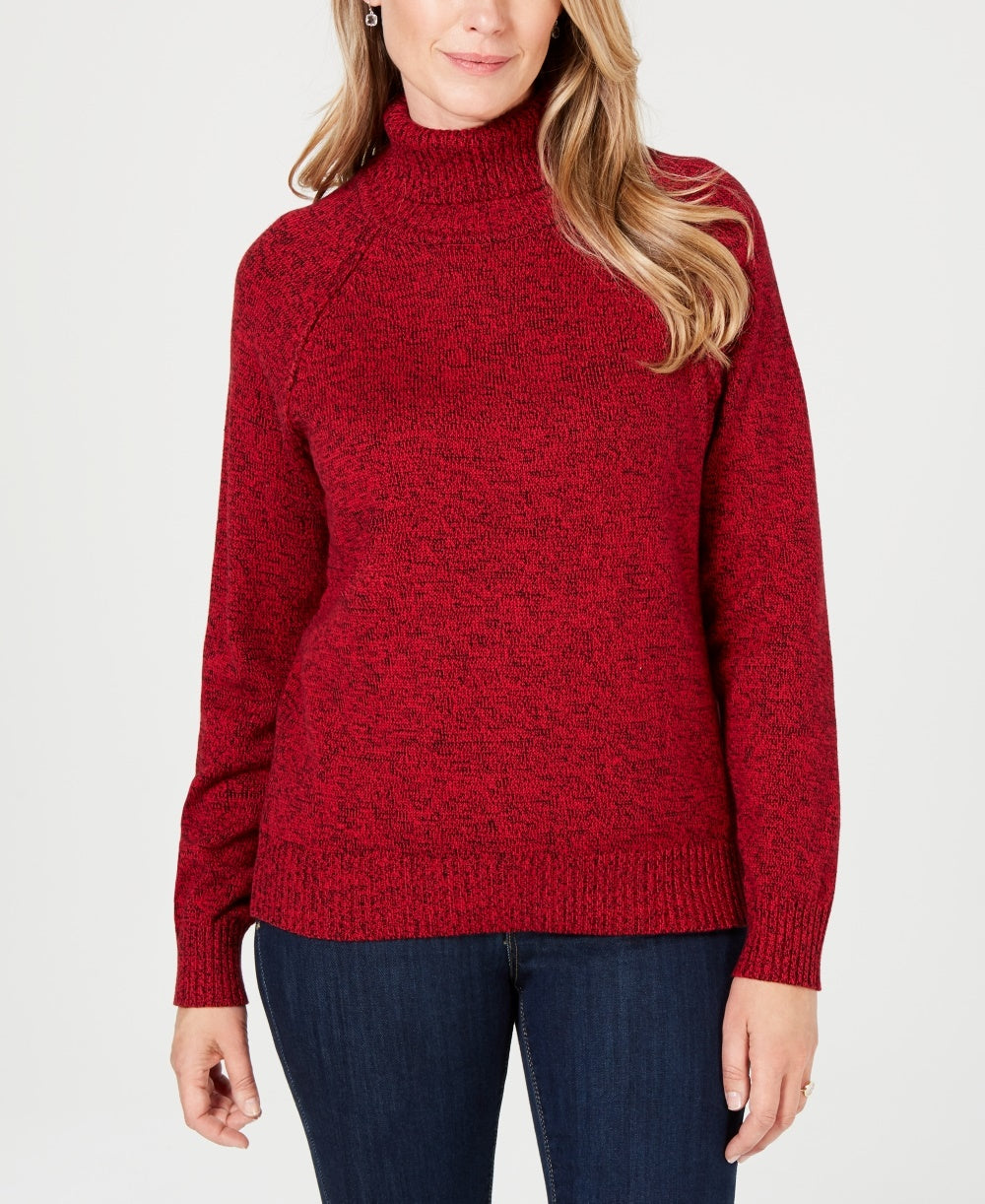 Karen Scott Suéter Feminino de Algodão com Gola Alta, Vermelho Brilhante, Tamanho Pequeno