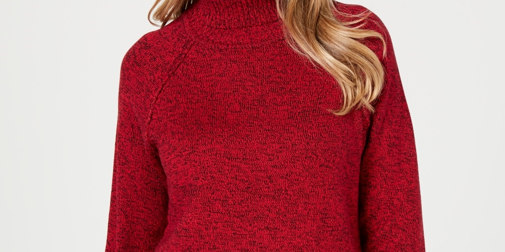Karen Scott Suéter Feminino de Algodão com Gola Alta, Vermelho Brilhante, Tamanho Pequeno