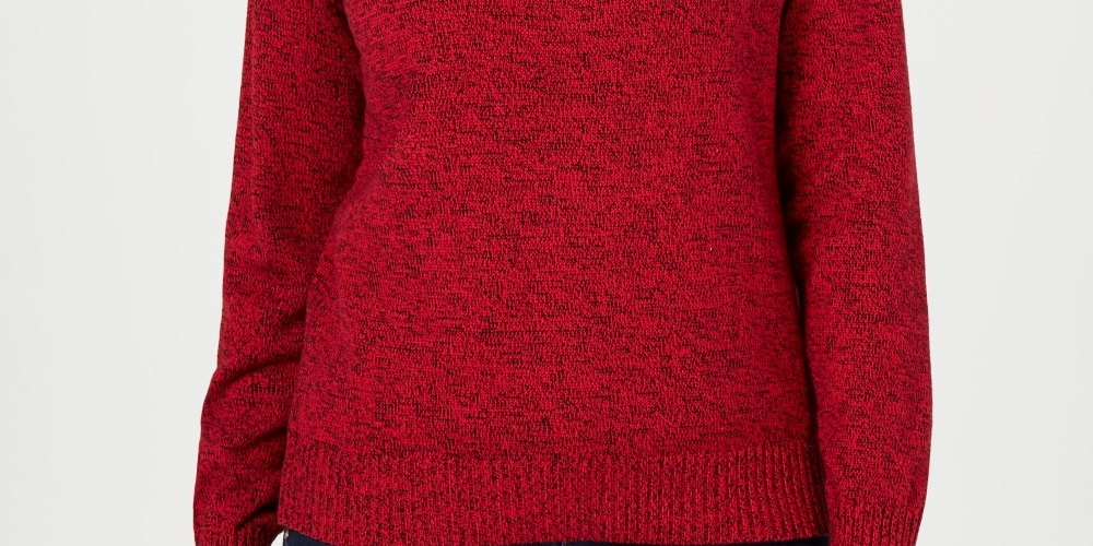 Karen Scott Suéter Feminino de Algodão com Gola Alta, Vermelho Brilhante, Tamanho Pequeno