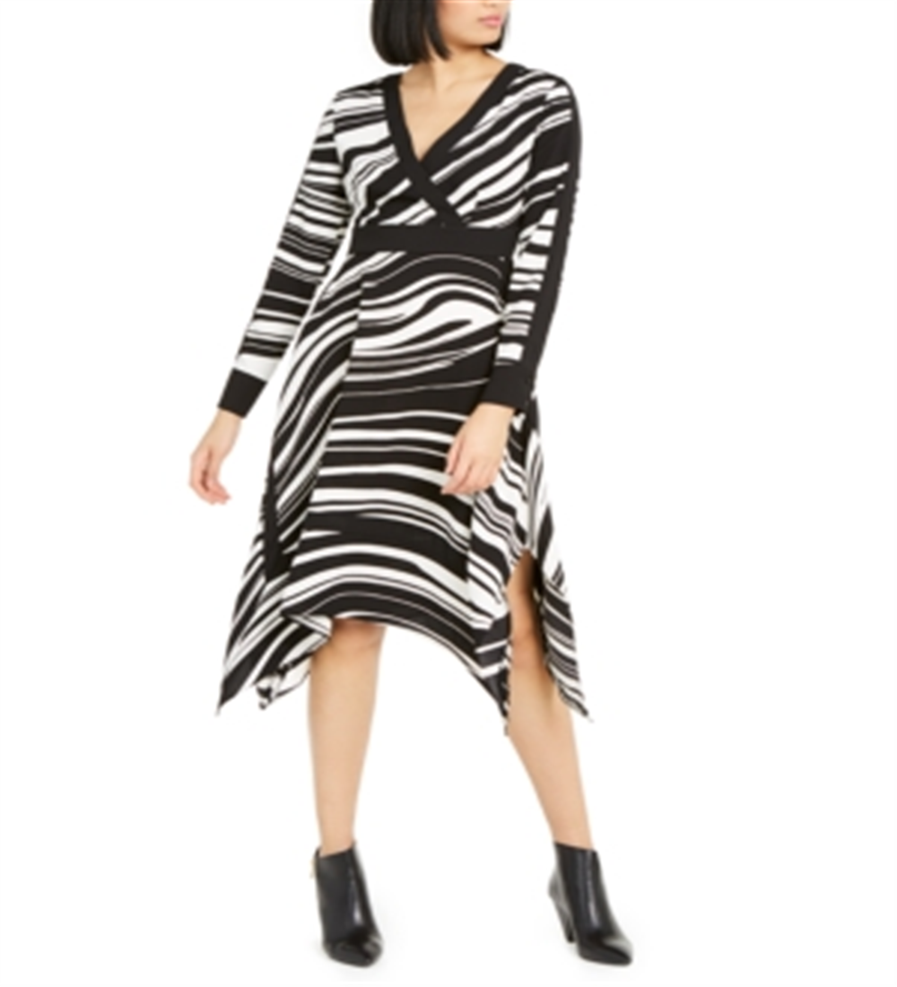 Vestido feminino Alfani com bainha de lenço estampado, preto, tamanho 4
