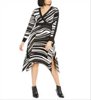 Vestido feminino Alfani com bainha de lenço estampado, preto, tamanho 4