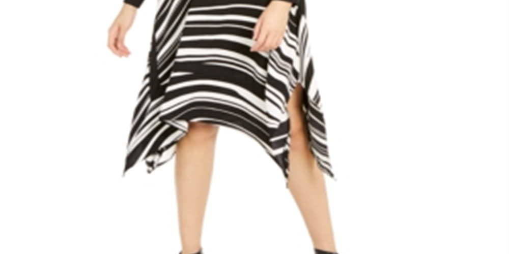 Vestido feminino Alfani com bainha de lenço estampado, preto, tamanho 4