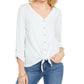 Blusa listrada com amarração frontal feminina Style &amp; Co, branca, tamanho médio