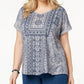 Blusa feminina plus size estampada com mangas compridas e punhos estilo &amp; co, azul, tamanho 0X