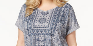 Blusa feminina plus size estampada com mangas compridas e punhos estilo &amp; co, azul, tamanho 0X