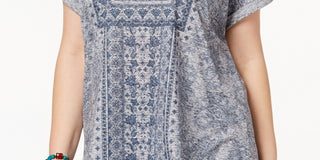 Blusa feminina plus size estampada com mangas compridas e punhos estilo &amp; co, azul, tamanho 0X