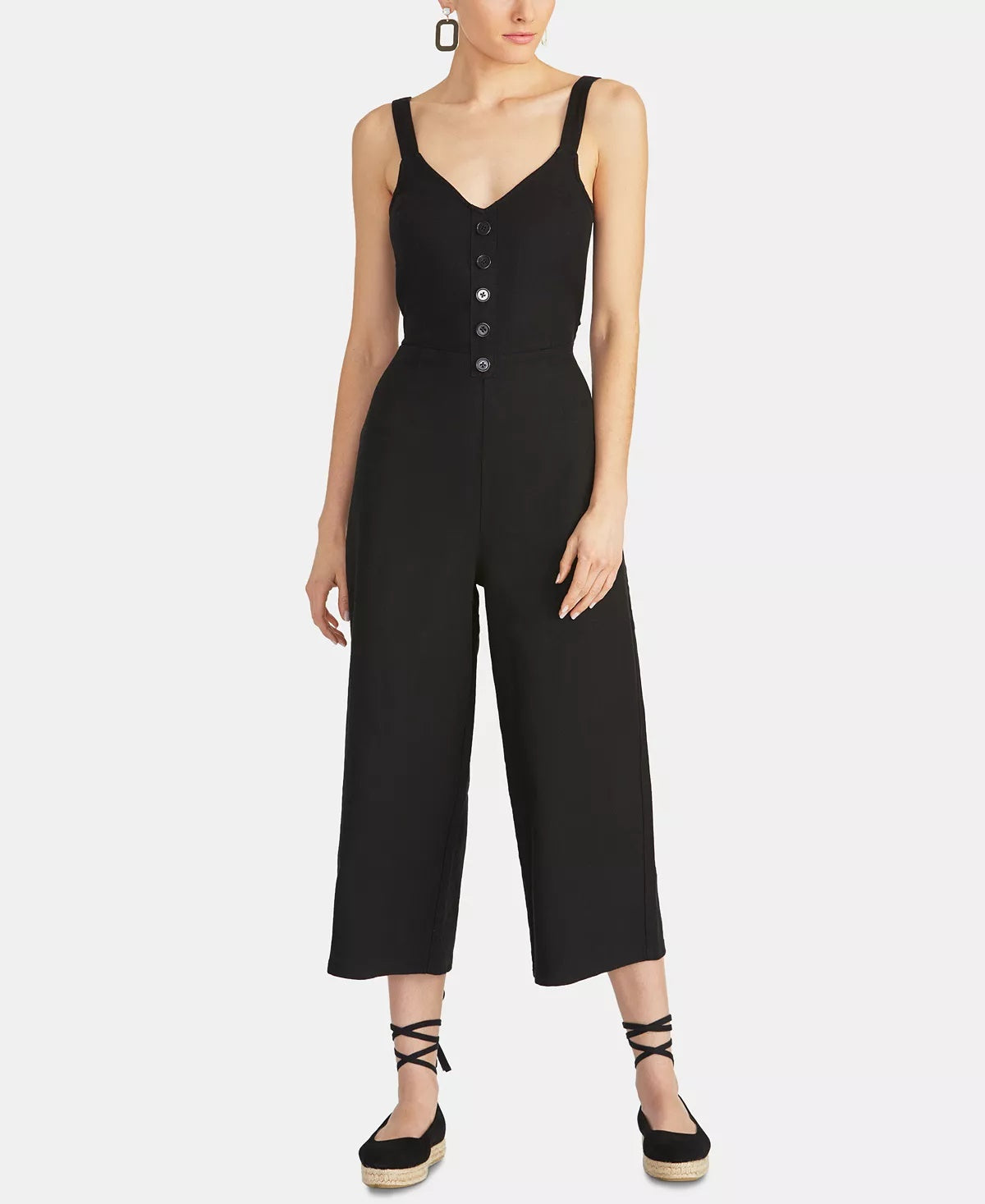 Rachel Roy Women's Cotton Cropped Tie-Back Jumpsuit Black Size 8