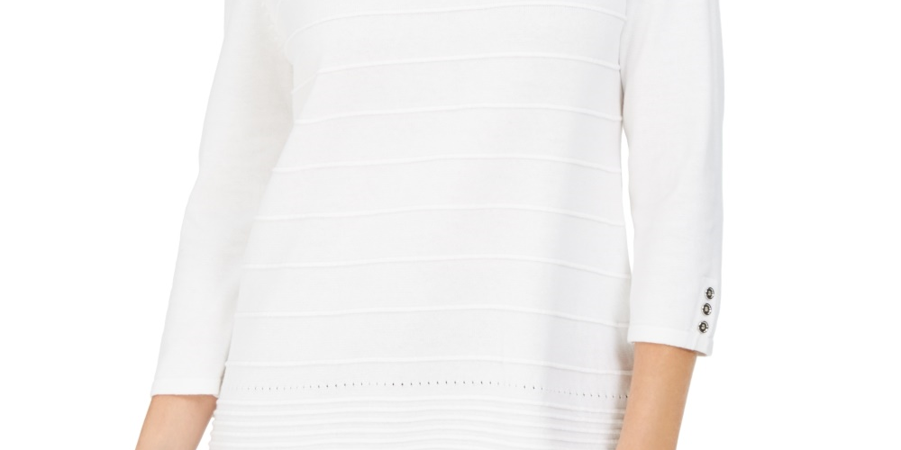 Karen Scott Suéter Feminino Manga 3/4 Canelado Branco Tamanho P