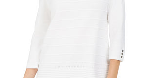 Karen Scott Suéter Feminino Manga 3/4 Canelado Branco Tamanho P