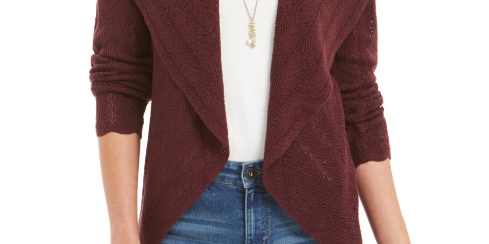 Cardigan Pointelle Feminino Estilo &amp; Co Roxo Tamanho Médio