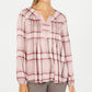 Top xadrez feminino pequeno estilo &amp; co, plissado, vermelho, tamanho PL