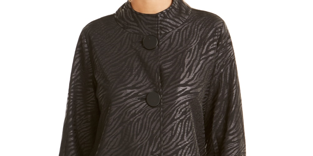 Jaqueta feminina estampada pequena JM Collection com manga 3/4, preta, PS