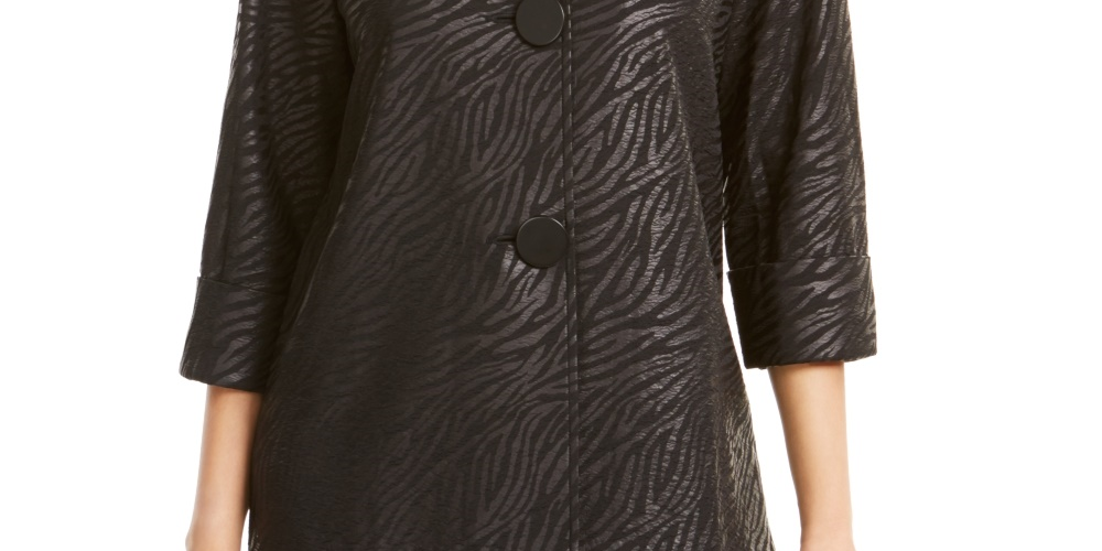 Jaqueta feminina estampada pequena JM Collection com manga 3/4, preta, PS