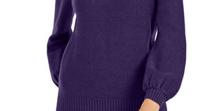 Alfani Suéter Feminino Petite Gola Mock Embelezado Roxo Tamanho PL