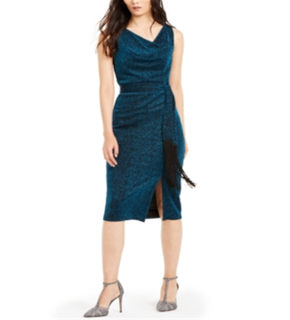 Vestido feminino com cinto e gola alta, azul-petróleo, tamanho 2, da INC International Concepts