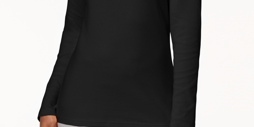 Karen Scott Blusa feminina pequena de algodão com gola alta e manga comprida, preta, tamanho PXL