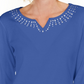 Karen Scott Blusa Feminina de Algodão com Tachas e Gola Dividida Azul Tamanho P