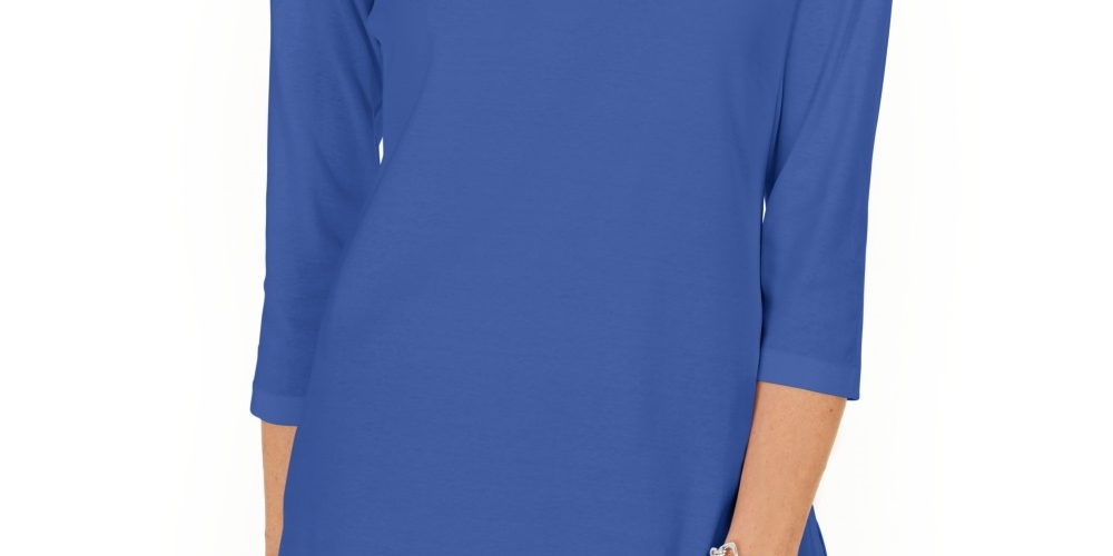 Karen Scott Blusa Feminina de Algodão com Tachas e Gola Dividida Azul Tamanho P