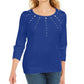 Karen Scott Top Feminino de Algodão com Ilhós e Ferragens Azul Tamanho Pequeno