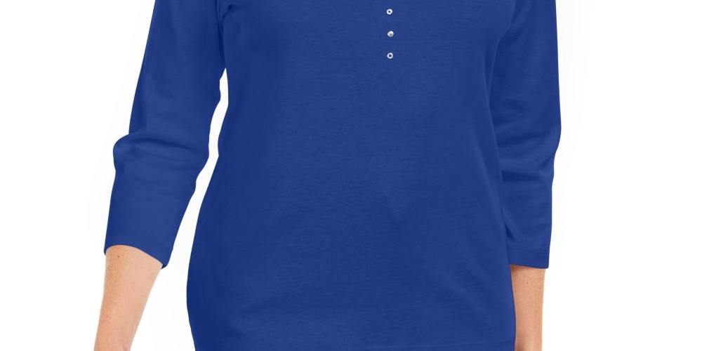 Karen Scott Top Feminino de Algodão com Ilhós e Ferragens Azul Tamanho Pequeno