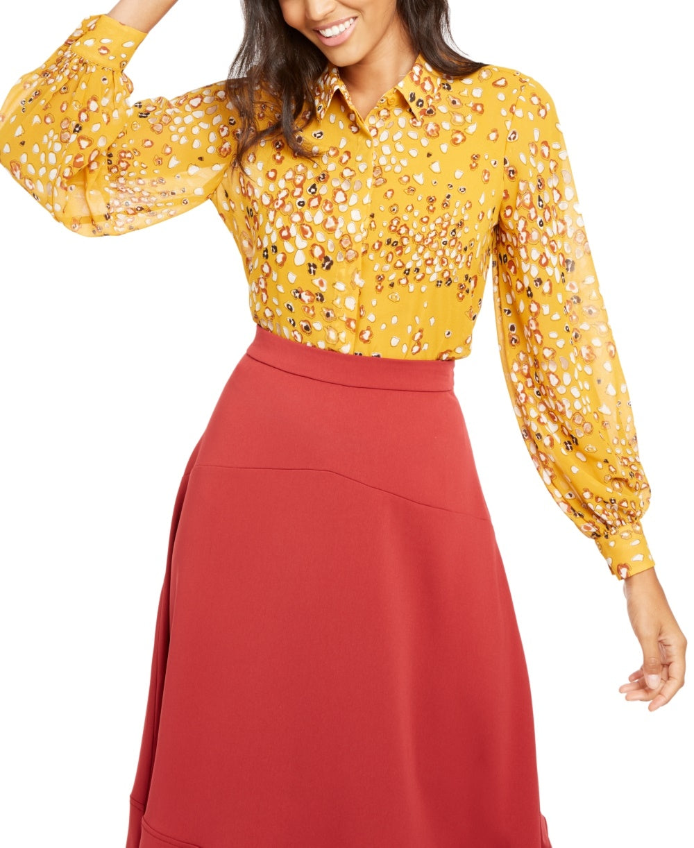 Camisa Alfani Feminina Petite Animal-Print Amarela Tamanho P