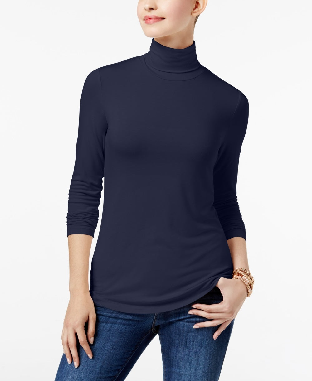 Blusa de gola alta feminina Maison Jules, azul-marinho, tamanho extragrande