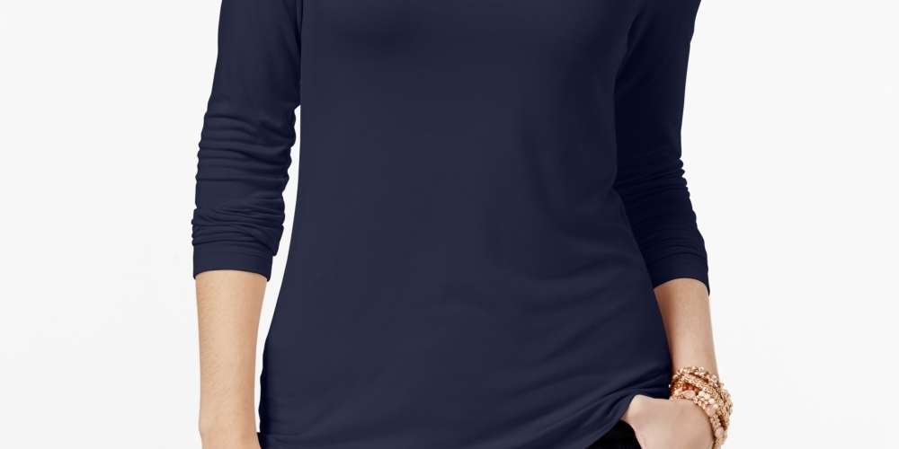 Blusa de gola alta feminina Maison Jules, azul-marinho, tamanho extragrande