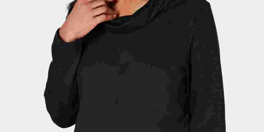 Blusa feminina Karen Scott de manga comprida mesclada e gola alta, tamanho preto, tamanho pequeno
