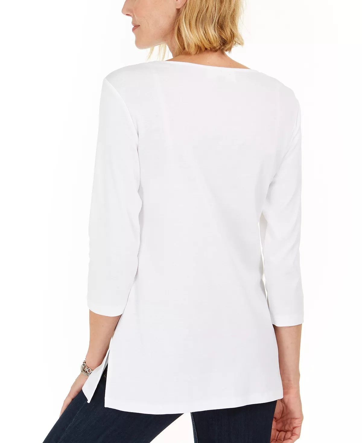 Karen Scott Top Feminino de Algodão com Tachas e Gola Dividida, Branco, Tamanho Pequeno