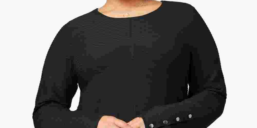 Suéter túnica feminino Alfani Plus com nervuras, preto, tamanho 0X