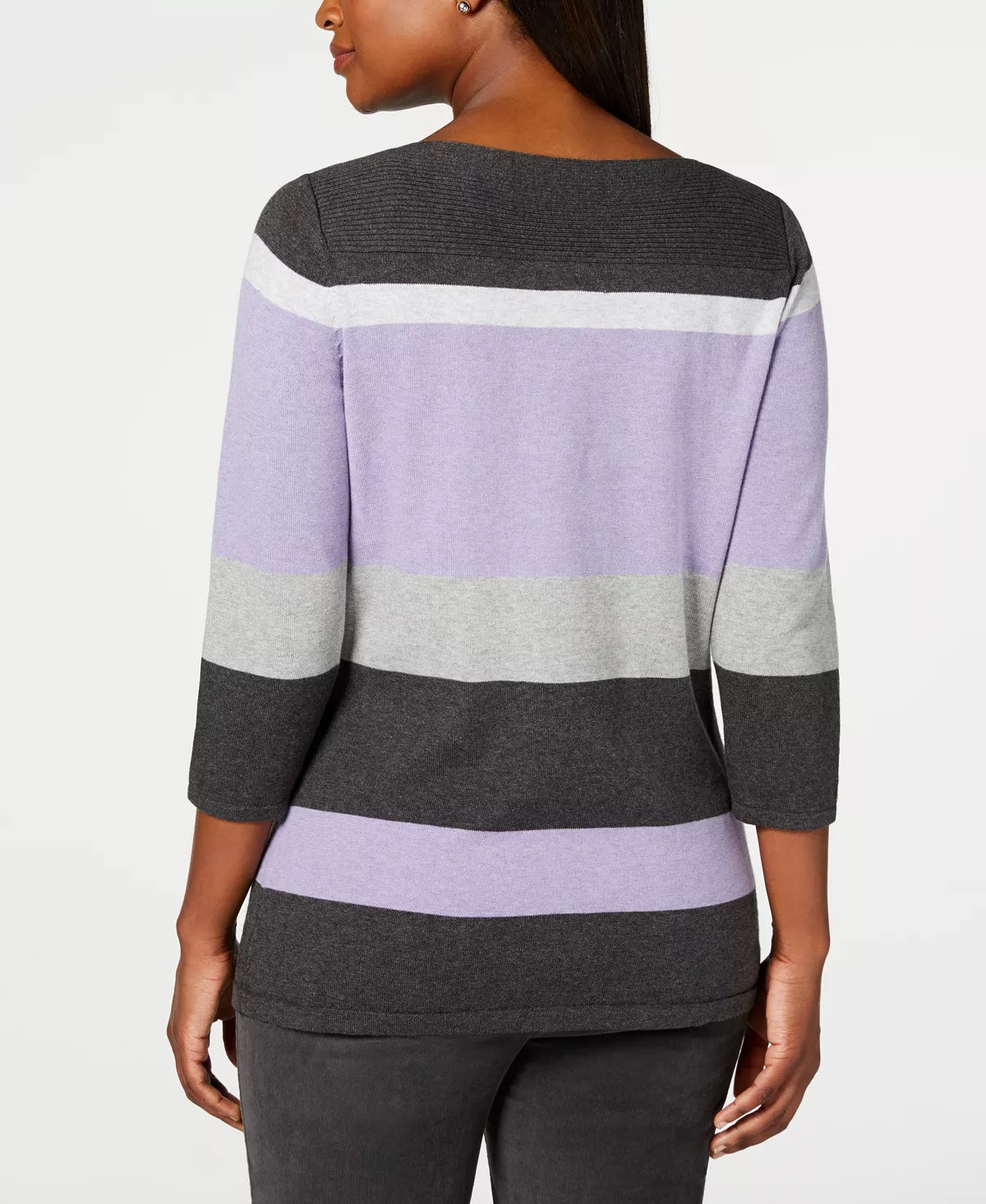 Blusa feminina Karen Scott de algodão com manga 3/4, combinação roxa, tamanho grande