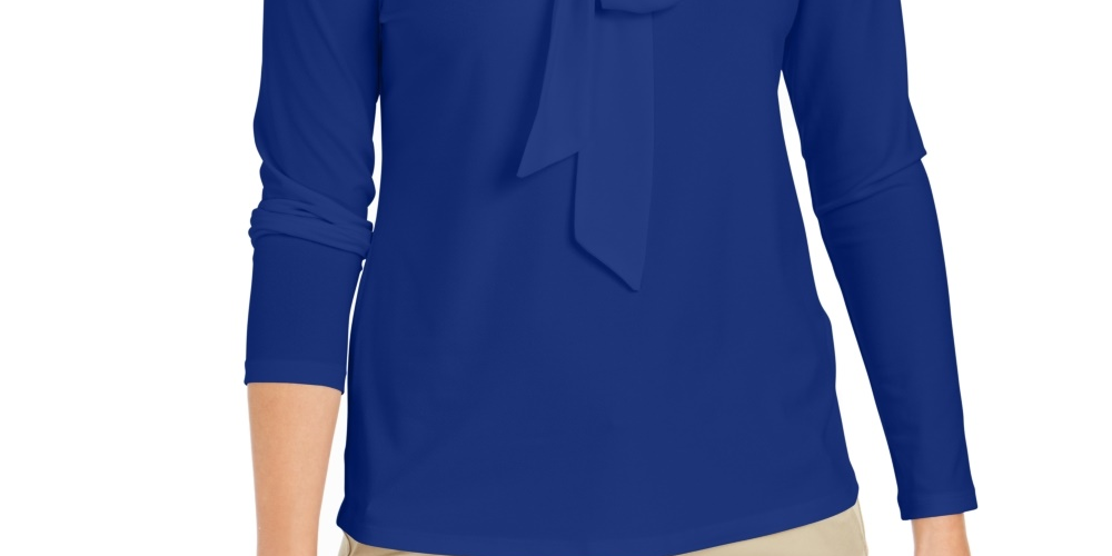 Charter Club Top feminino com amarração em tecido, azul, tamanho pequeno