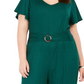Macacão feminino plus size com cinto canelado, coleção NY, verde, tamanho 2XP