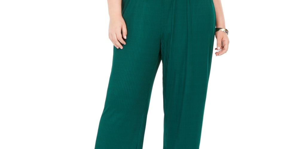 Macacão feminino plus size com cinto canelado, coleção NY, verde, tamanho 2XP