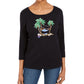 Karen Scott Top Feminino Petite Embelezado Manga 3/4 Preto Tamanho PL