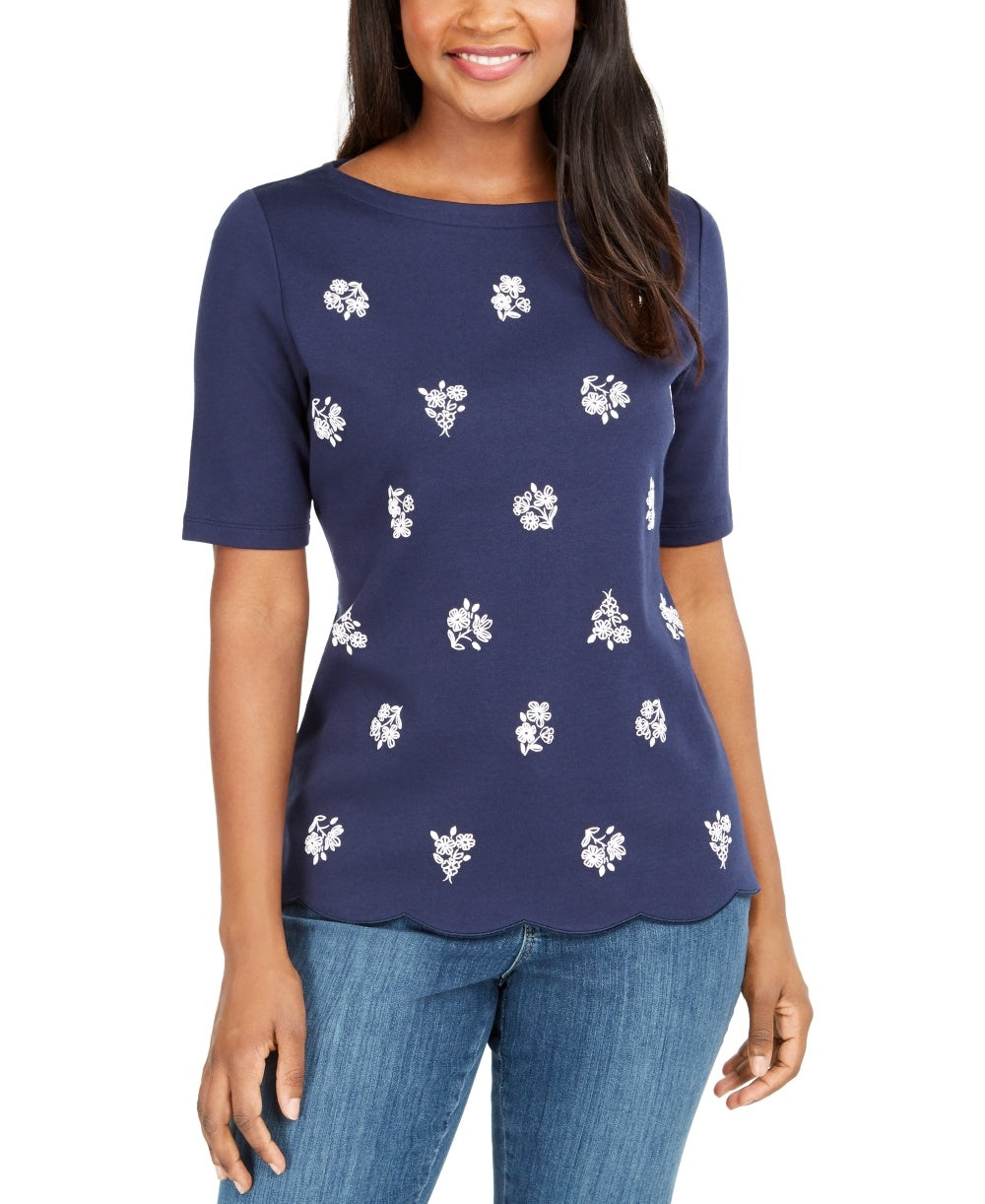 Blusa feminina Karen Scott de algodão estampada e recortada, azul, tamanho X-S
