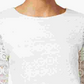 Charter Club Top feminino de renda pequena com manga 3/4, branco, tamanho P