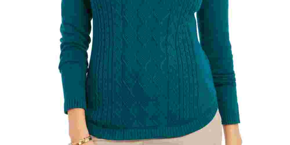 Suéter feminino Charter Club Petite de tricô com acabamento em botões, verde, tamanho pequeno