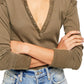 Free People Feminino Militar Mix Henley Tamanho Verde Tamanho Médio