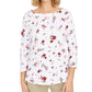 Charter Club Top feminino estampado pequeno de algodão pima, branco, tamanho pequeno extragrande