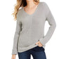Camiseta feminina texturizada, lisa, manga comprida, gola V, azul, tamanho X pequeno