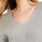 Camiseta feminina texturizada, lisa, manga comprida, gola V, azul, tamanho X pequeno