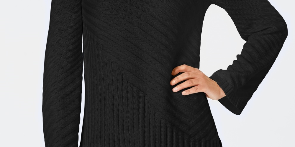 Suéter feminino Charter Club com gola falsa e pontos mistos, preto, tamanho médio