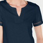 Blusa feminina Charter Club de algodão com decote dividido, azul, tamanho grande