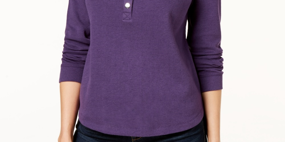 Karen Scott Sport Gola Asa Feminina Snap Front Top Roxo Tamanho Médio