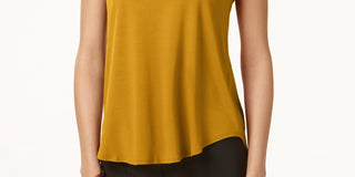 Camiseta feminina Alfani com acabamento em cetim, tamanho PP, amarela