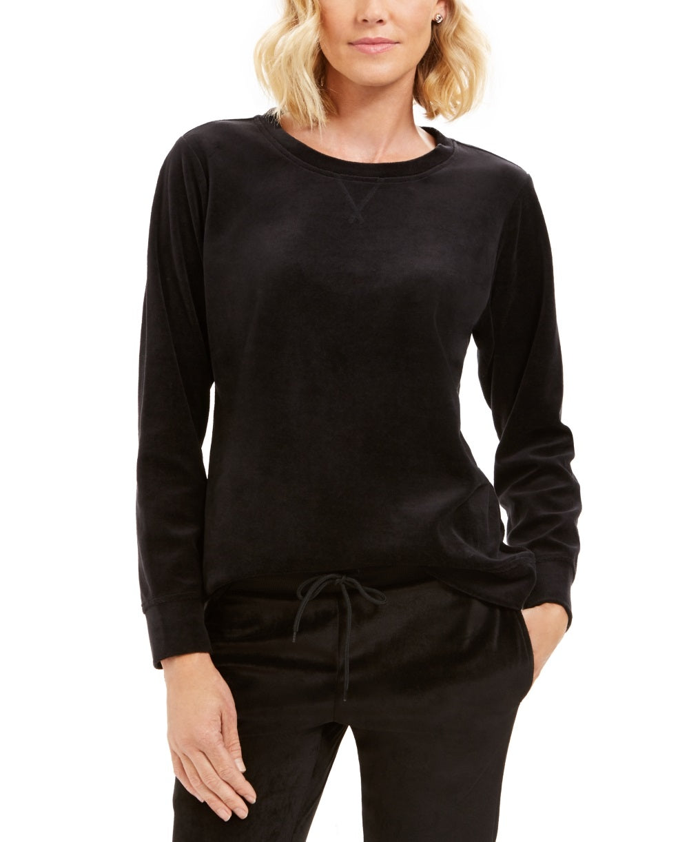 Moletom esportivo feminino Karen Scott de veludo preto, tamanho X-S