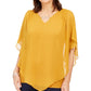 JM Collection Top assimétrico de chiffon feminino amarelo tamanho extragrande