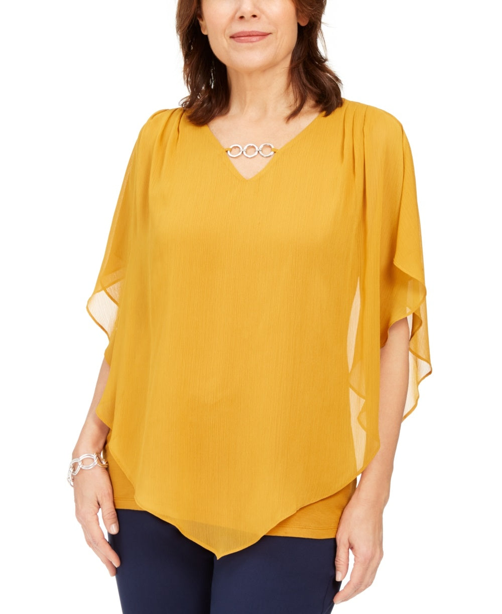 JM Collection Top assimétrico de chiffon feminino amarelo tamanho extragrande