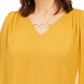 JM Collection Top assimétrico de chiffon feminino amarelo tamanho extragrande